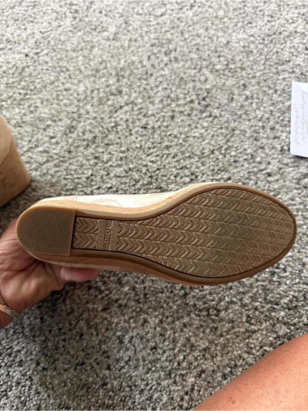 TOMS Beige Camouflage Peep-Toe Wedge Pumps